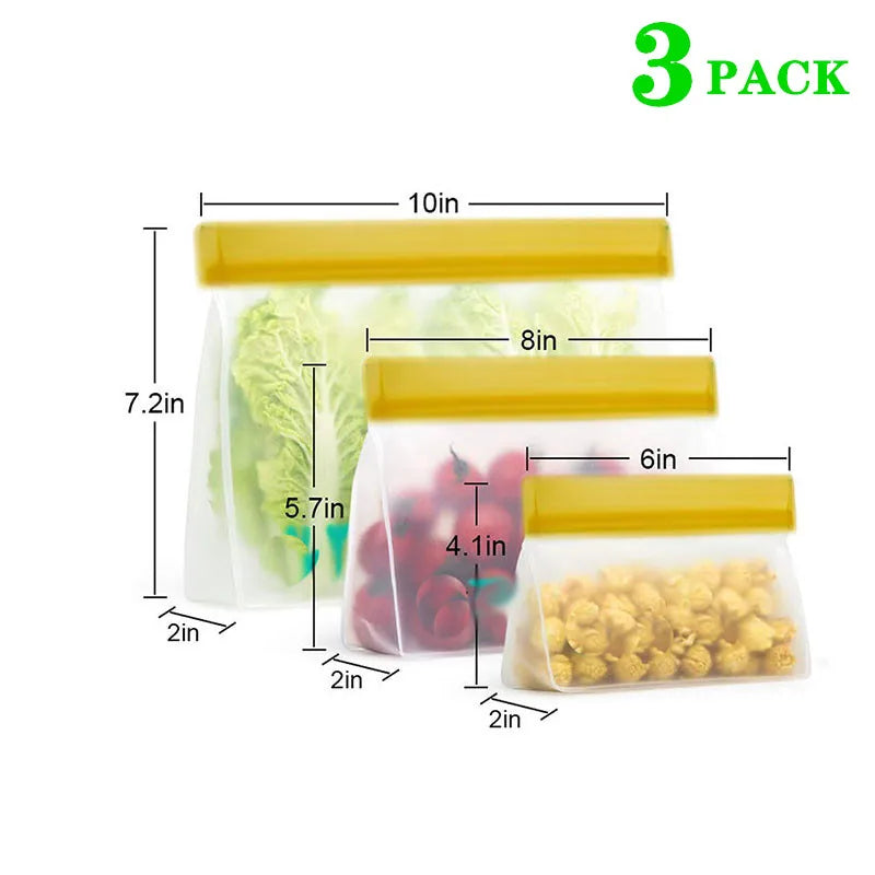 Reusable PEVA Food Bag Freezer Stand Up Food Storage Bag Silicone Bag Leakproof Top Kitchen Organizer Fresh Shut Bags BPA Free