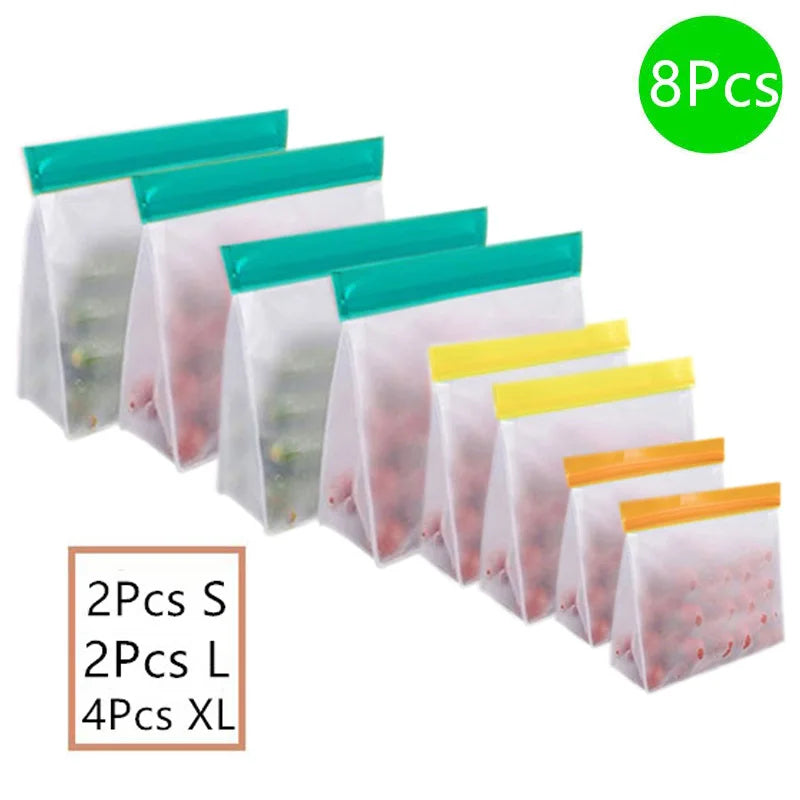 Reusable PEVA Food Bag Freezer Stand Up Food Storage Bag Silicone Bag Leakproof Top Kitchen Organizer Fresh Shut Bags BPA Free