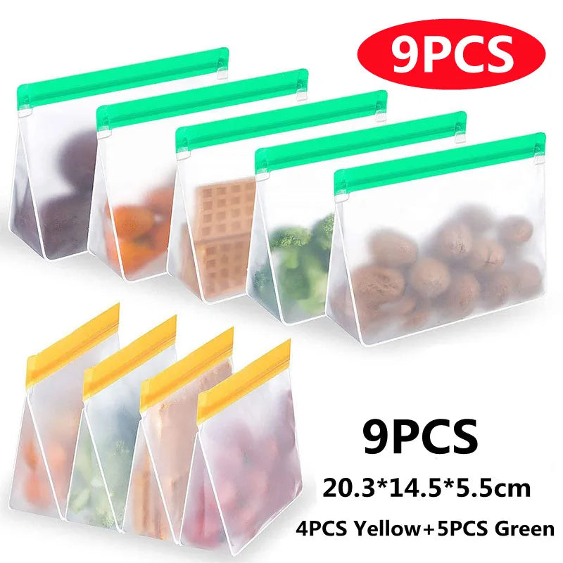 Reusable PEVA Food Bag Freezer Stand Up Food Storage Bag Silicone Bag Leakproof Top Kitchen Organizer Fresh Shut Bags BPA Free