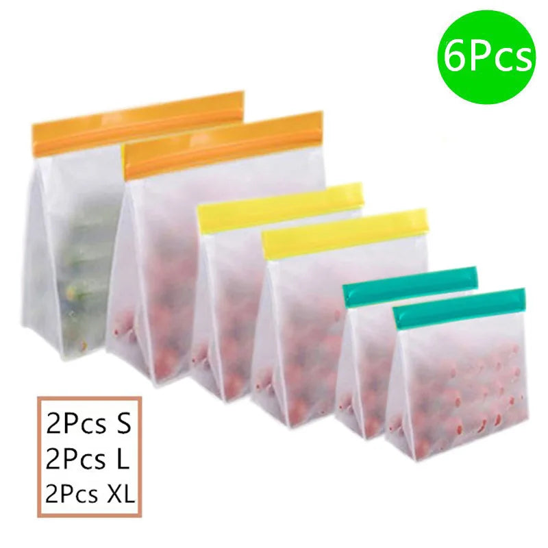 Reusable PEVA Food Bag Freezer Stand Up Food Storage Bag Silicone Bag Leakproof Top Kitchen Organizer Fresh Shut Bags BPA Free