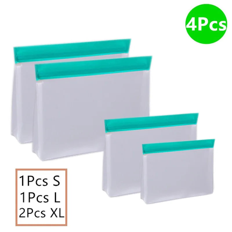 Reusable PEVA Food Bag Freezer Stand Up Food Storage Bag Silicone Bag Leakproof Top Kitchen Organizer Fresh Shut Bags BPA Free