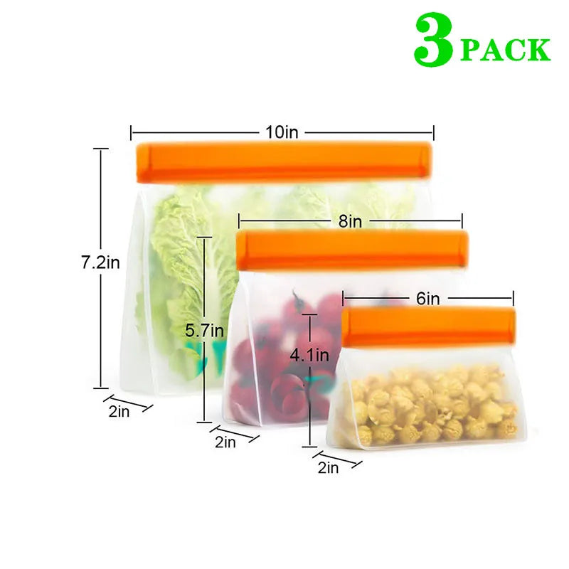 Reusable PEVA Food Bag Freezer Stand Up Food Storage Bag Silicone Bag Leakproof Top Kitchen Organizer Fresh Shut Bags BPA Free