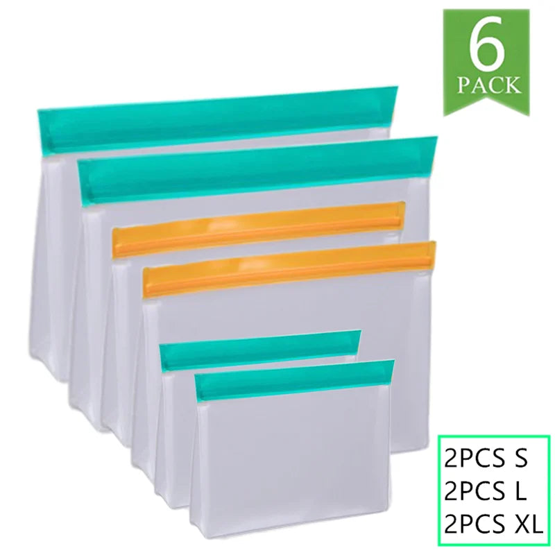 Reusable PEVA Food Bag Freezer Stand Up Food Storage Bag Silicone Bag Leakproof Top Kitchen Organizer Fresh Shut Bags BPA Free