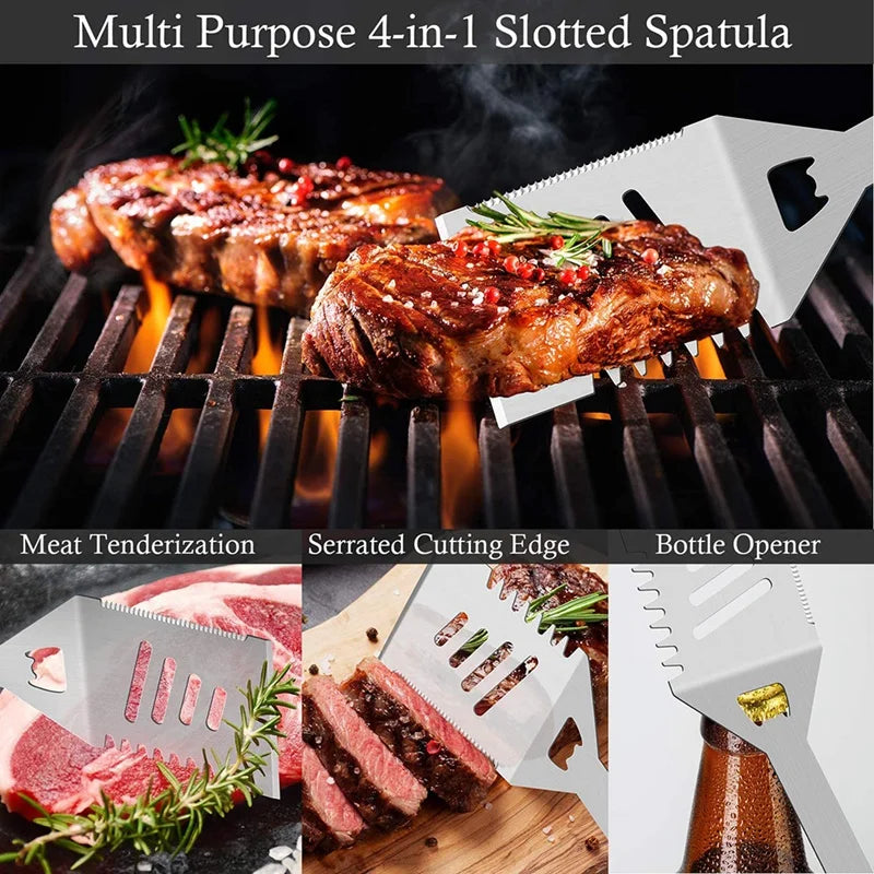 ABRW-29PCS Stainless Steel Grill Tool Set, Grilling Accessories Aluminum Case For Outdoor, Camping Silver