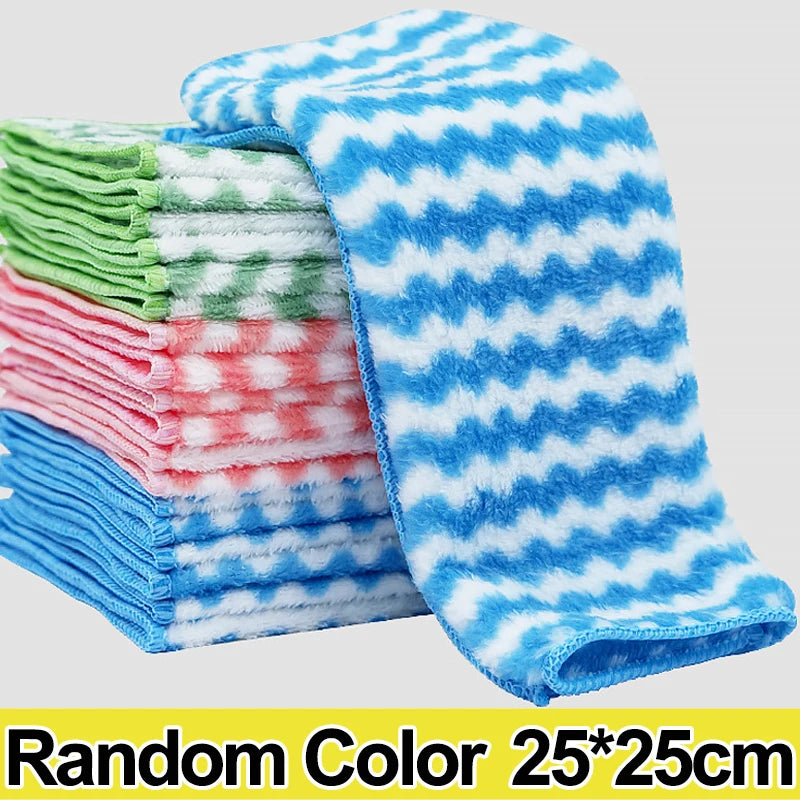 Double-sided Fleece Dishcloths Super Absorbent Cleaning Cloths Scouring Pads Kitchen Washing Dish Rags Glass Windows Wipe Towel