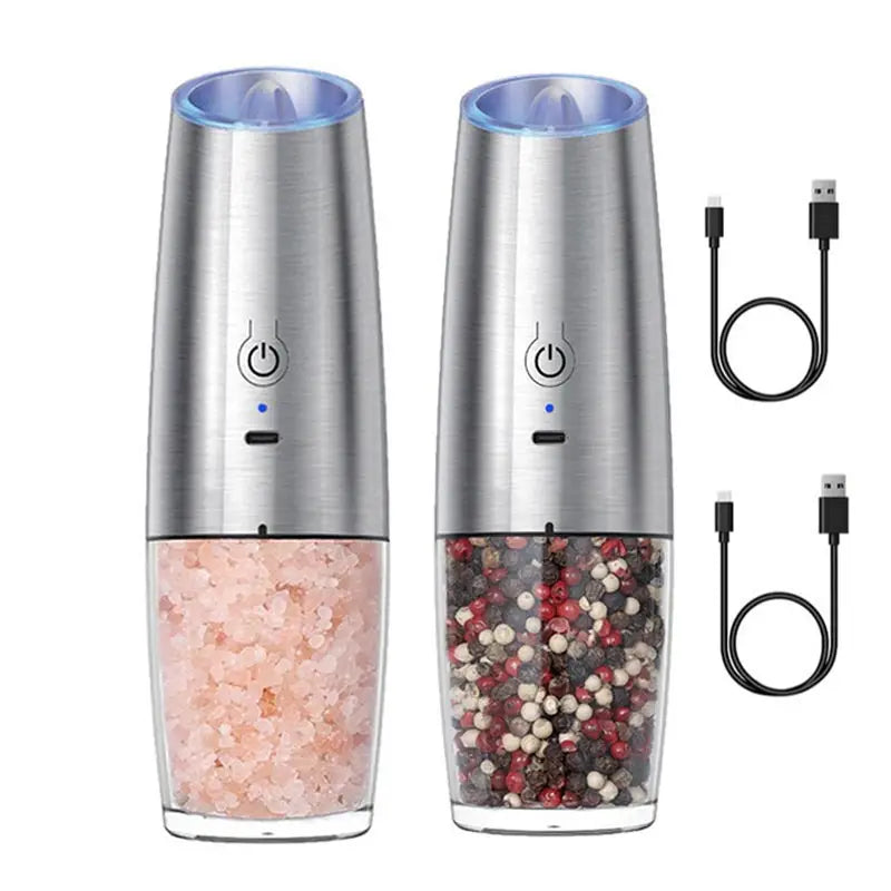 Electric Salt and Pepper Grinder, Gravity Automatic, Spice Shaker, LED Light, Adjustable Ceramic, Kitchen Tools, USB Charge, New