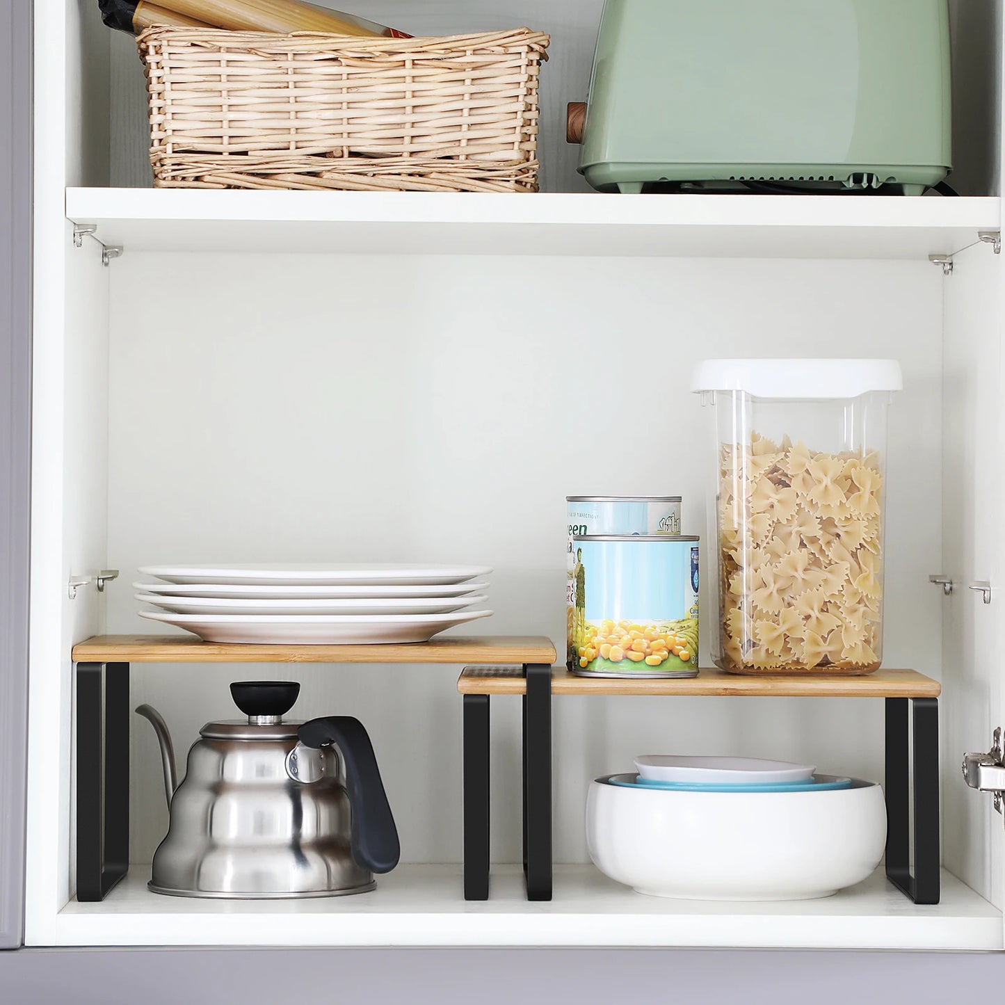 SONGMICS Cabinet Organizer Shelf, Set of 4 Kitchen Counter Shelves, Kitchen Storage, Spice Rack, Stackable, Expandable