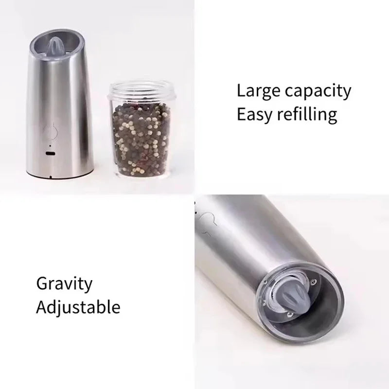 Electric Salt and Pepper Grinder, Gravity Automatic, Spice Shaker, LED Light, Adjustable Ceramic, Kitchen Tools, USB Charge, New