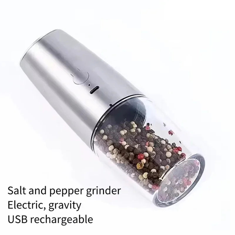 Electric Salt and Pepper Grinder, Gravity Automatic, Spice Shaker, LED Light, Adjustable Ceramic, Kitchen Tools, USB Charge, New