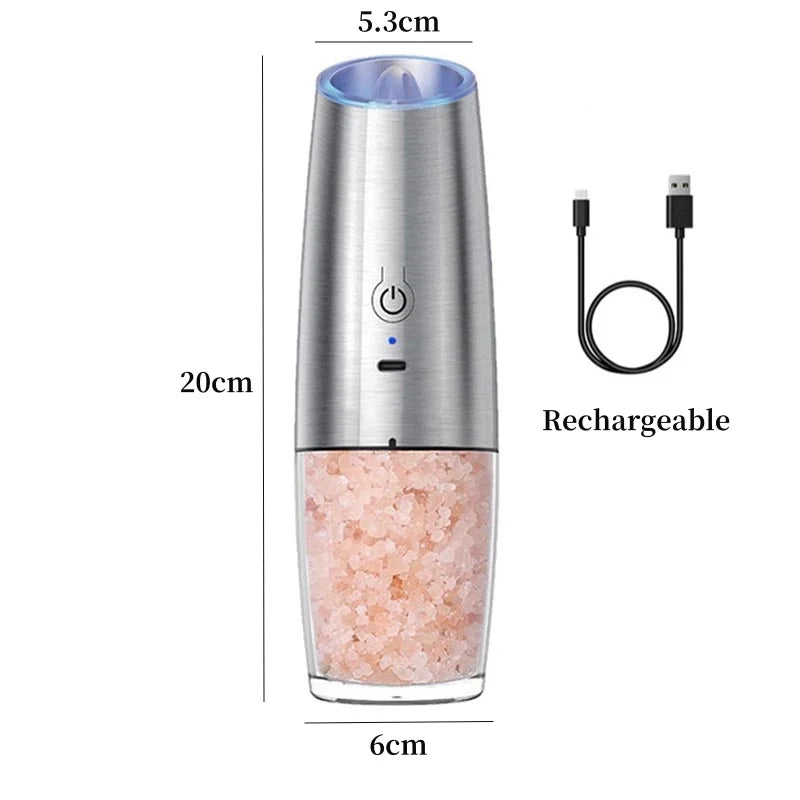 Electric Salt and Pepper Grinder, Gravity Automatic, Spice Shaker, LED Light, Adjustable Ceramic, Kitchen Tools, USB Charge, New