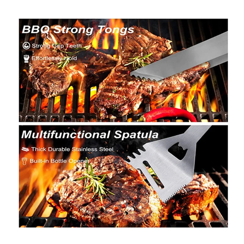 ABRW-29PCS Stainless Steel Grill Tool Set, Grilling Accessories Aluminum Case For Outdoor, Camping Silver