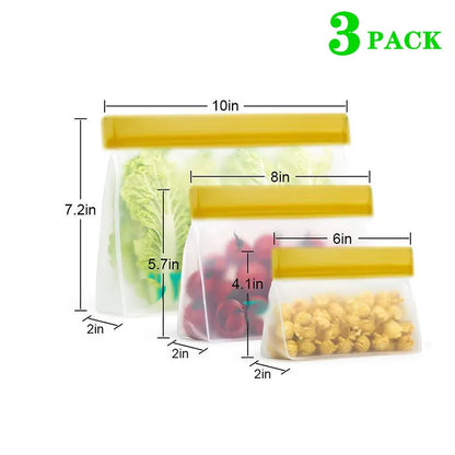 Reusable PEVA Food Bag Freezer Stand Up Food Storage Bag Silicone Bag Leakproof Top Kitchen Organizer Fresh Shut Bags BPA Free