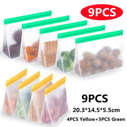 Reusable PEVA Food Bag Freezer Stand Up Food Storage Bag Silicone Bag Leakproof Top Kitchen Organizer Fresh Shut Bags BPA Free
