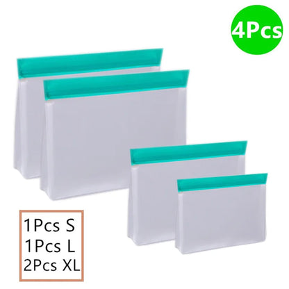 Reusable PEVA Food Bag Freezer Stand Up Food Storage Bag Silicone Bag Leakproof Top Kitchen Organizer Fresh Shut Bags BPA Free