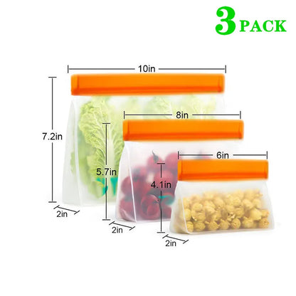 Reusable PEVA Food Bag Freezer Stand Up Food Storage Bag Silicone Bag Leakproof Top Kitchen Organizer Fresh Shut Bags BPA Free