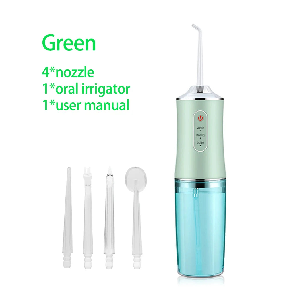 Oral Irrigator Portable Dental Water Flosser USB Rechargeable Water Jet Floss Tooth Pick 4 Jet Tip 220ml 3 Modes IPX7 1400rpm