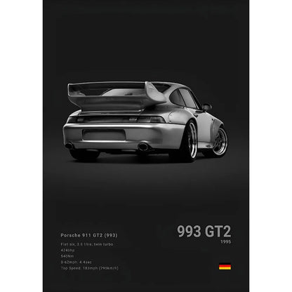 Sports Black Car P-Porsc-Che 918 GT3-RS-911 Poster Sticky Wall Art Printing Waterproof Home Living Bed Room Bar Aesthetic Decor