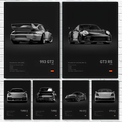 Sports Black Car P-Porsc-Che 918 GT3-RS-911 Poster Sticky Wall Art Printing Waterproof Home Living Bed Room Bar Aesthetic Decor