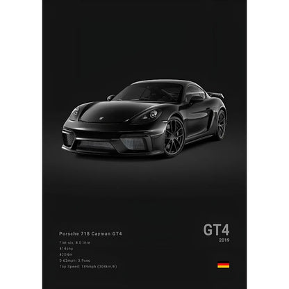 Sports Black Car P-Porsc-Che 918 GT3-RS-911 Poster Sticky Wall Art Printing Waterproof Home Living Bed Room Bar Aesthetic Decor