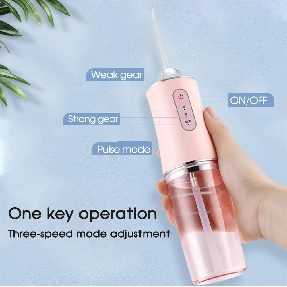 Oral Irrigator Portable Dental Water Flosser USB Rechargeable Water Jet Floss Tooth Pick 4 Jet Tip 220ml 3 Modes IPX7 1400rpm