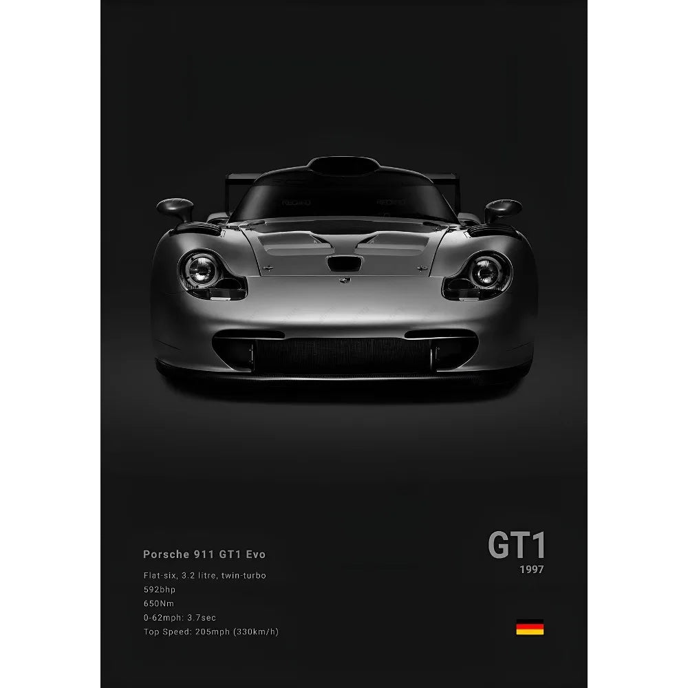 Sports Black Car P-Porsc-Che 918 GT3-RS-911 Poster Sticky Wall Art Printing Waterproof Home Living Bed Room Bar Aesthetic Decor