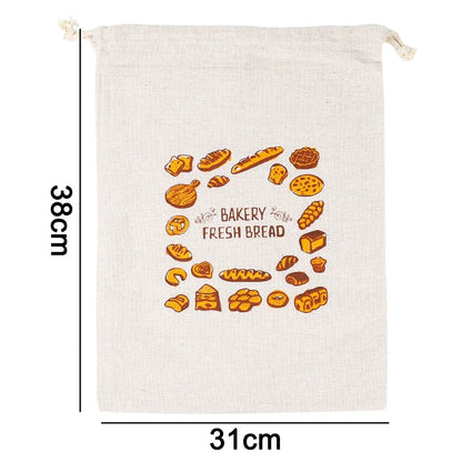 Linen Bread Bag Large Reusable Baguette Cotton Drawstring Storage Bag Homemade Bread Fresh Eco Friendly Keeping Kitchen Containe