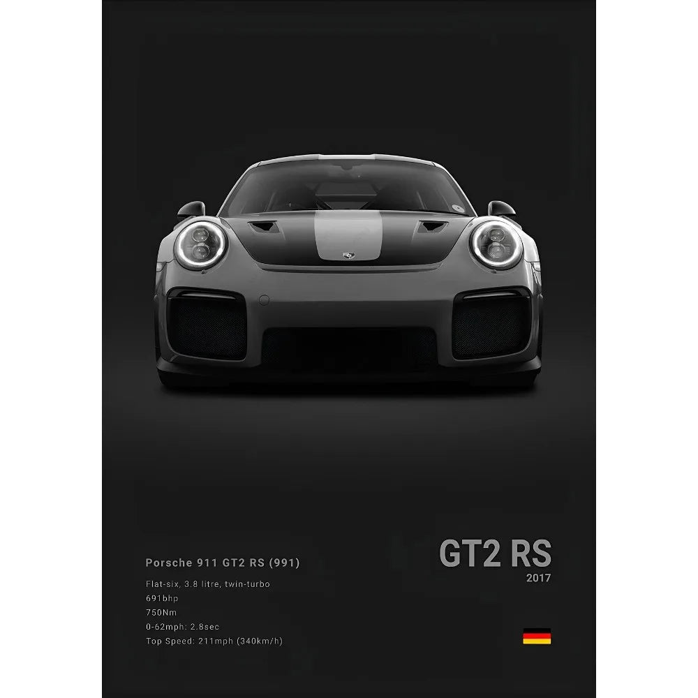 Sports Black Car P-Porsc-Che 918 GT3-RS-911 Poster Sticky Wall Art Printing Waterproof Home Living Bed Room Bar Aesthetic Decor
