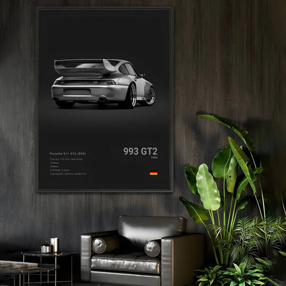 Sports Black Car P-Porsc-Che 918 GT3-RS-911 Poster Sticky Wall Art Printing Waterproof Home Living Bed Room Bar Aesthetic Decor