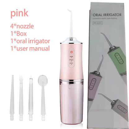 Oral Irrigator Portable Dental Water Flosser USB Rechargeable Water Jet Floss Tooth Pick 4 Jet Tip 220ml 3 Modes IPX7 1400rpm