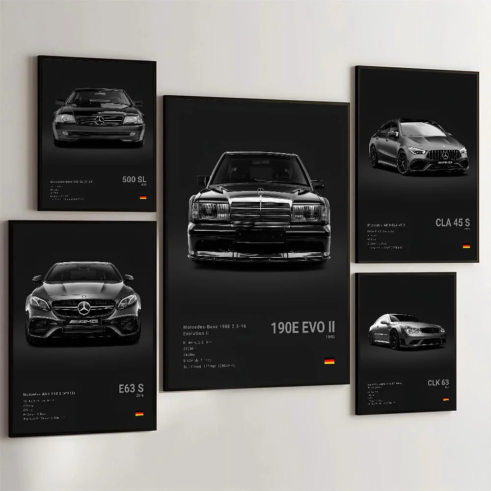 Black Famous Car M-Mercedes-B-Benz-AMG GT Poster Self-adhesive Art Waterproof Paper Sticker Coffee House Bar Room Wall Decor