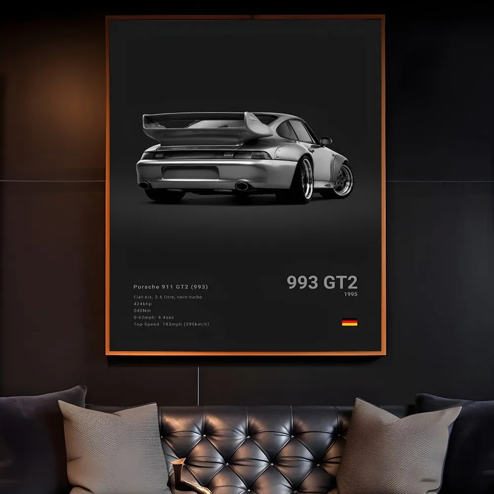 Sports Black Car P-Porsc-Che 918 GT3-RS-911 Poster Sticky Wall Art Printing Waterproof Home Living Bed Room Bar Aesthetic Decor
