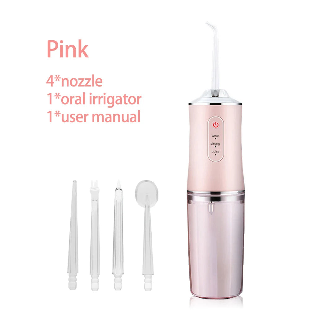 Oral Irrigator Portable Dental Water Flosser USB Rechargeable Water Jet Floss Tooth Pick 4 Jet Tip 220ml 3 Modes IPX7 1400rpm