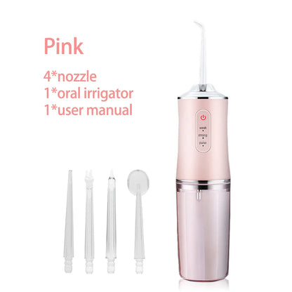 Oral Irrigator Portable Dental Water Flosser USB Rechargeable Water Jet Floss Tooth Pick 4 Jet Tip 220ml 3 Modes IPX7 1400rpm