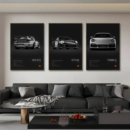 Sports Black Car P-Porsc-Che 918 GT3-RS-911 Poster Sticky Wall Art Printing Waterproof Home Living Bed Room Bar Aesthetic Decor