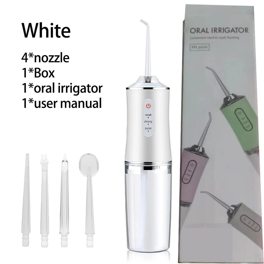 Oral Irrigator Portable Dental Water Flosser USB Rechargeable Water Jet Floss Tooth Pick 4 Jet Tip 220ml 3 Modes IPX7 1400rpm