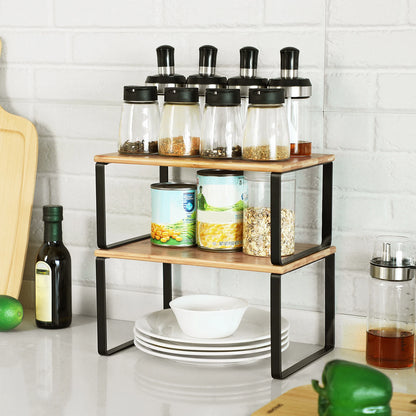 SONGMICS Cabinet Organizer Shelf, Set of 4 Kitchen Counter Shelves, Kitchen Storage, Spice Rack, Stackable, Expandable