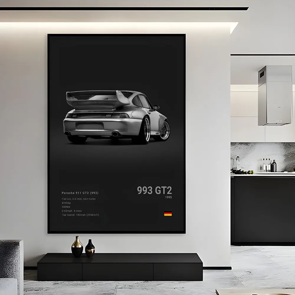 Sports Black Car P-Porsc-Che 918 GT3-RS-911 Poster Sticky Wall Art Printing Waterproof Home Living Bed Room Bar Aesthetic Decor