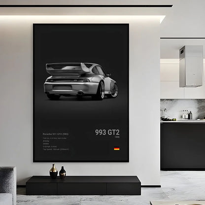 Sports Black Car P-Porsc-Che 918 GT3-RS-911 Poster Sticky Wall Art Printing Waterproof Home Living Bed Room Bar Aesthetic Decor
