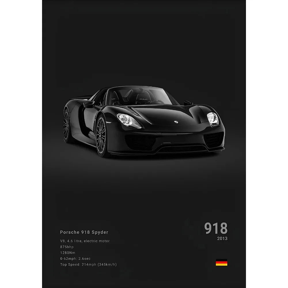 Sports Black Car P-Porsc-Che 918 GT3-RS-911 Poster Sticky Wall Art Printing Waterproof Home Living Bed Room Bar Aesthetic Decor