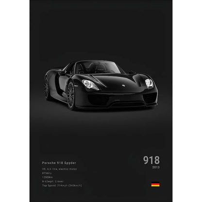 Sports Black Car P-Porsc-Che 918 GT3-RS-911 Poster Sticky Wall Art Printing Waterproof Home Living Bed Room Bar Aesthetic Decor