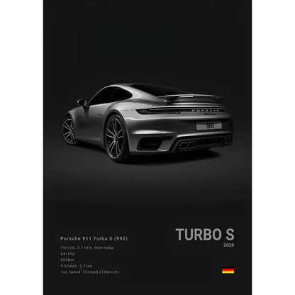 Sports Black Car P-Porsc-Che 918 GT3-RS-911 Poster Sticky Wall Art Printing Waterproof Home Living Bed Room Bar Aesthetic Decor