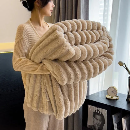 Solid Color Thickened Wide Striped Multifunctional Blanket Can Be Used As Bed Sheet Cover Blanket， Nap Blanket， Pet Blanket