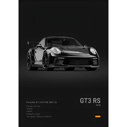 Sports Black Car P-Porsc-Che 918 GT3-RS-911 Poster Sticky Wall Art Printing Waterproof Home Living Bed Room Bar Aesthetic Decor