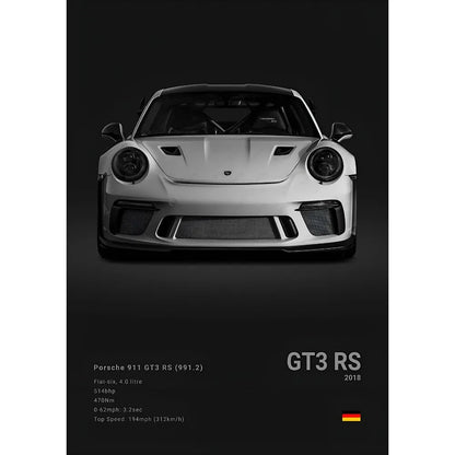 Sports Black Car P-Porsc-Che 918 GT3-RS-911 Poster Sticky Wall Art Printing Waterproof Home Living Bed Room Bar Aesthetic Decor