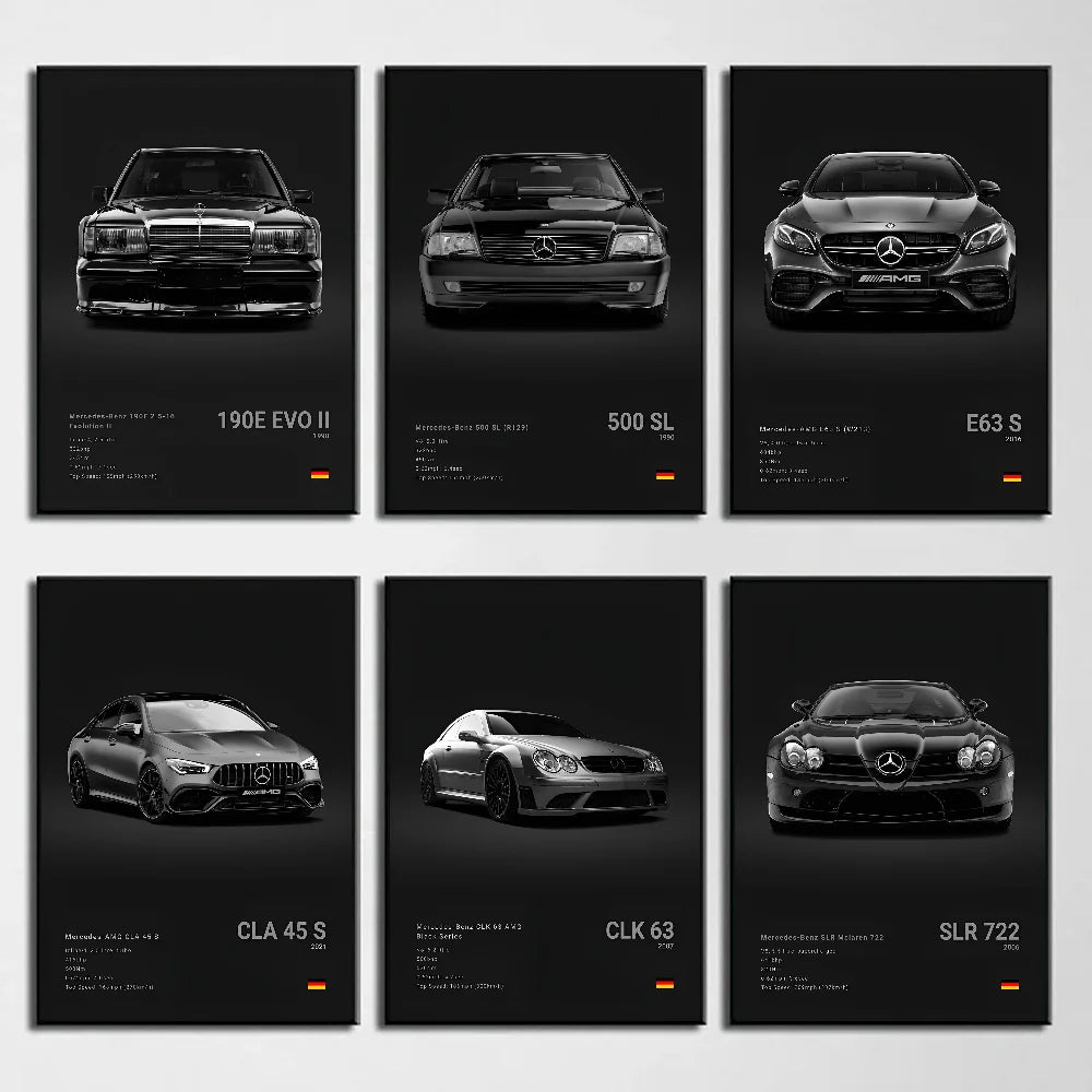 Black Famous Car M-Mercedes-B-Benz-AMG GT Poster Self-adhesive Art Waterproof Paper Sticker Coffee House Bar Room Wall Decor