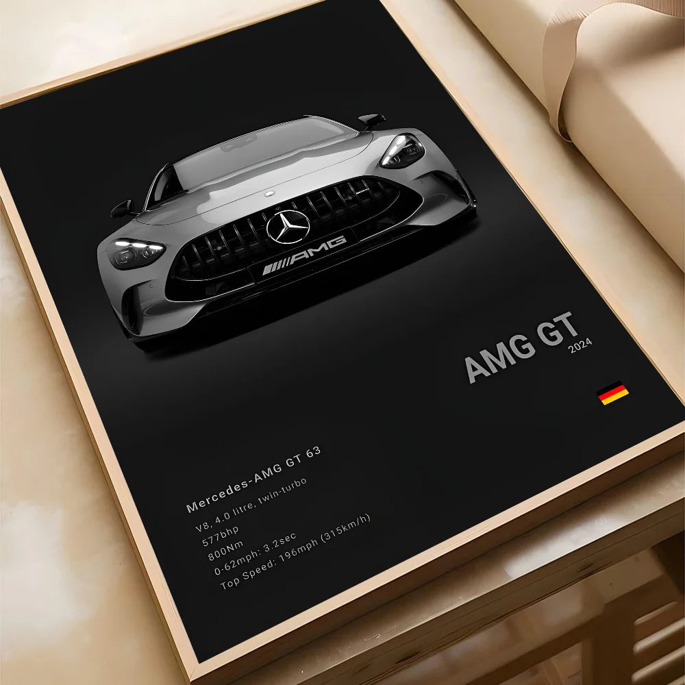 Black Famous Car M-Mercedes-B-Benz-AMG GT Poster Self-adhesive Art Waterproof Paper Sticker Coffee House Bar Room Wall Decor