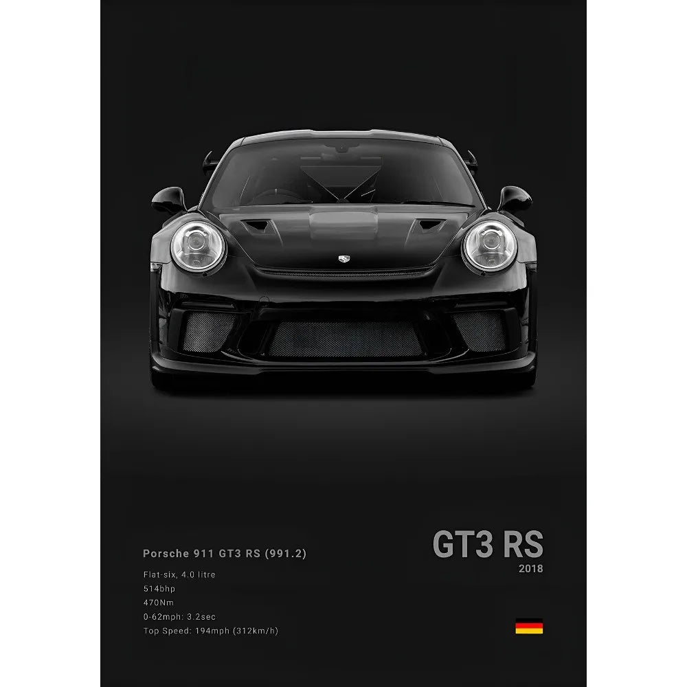 Sports Black Car P-Porsc-Che 918 GT3-RS-911 Poster Sticky Wall Art Printing Waterproof Home Living Bed Room Bar Aesthetic Decor