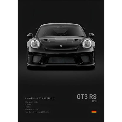 Sports Black Car P-Porsc-Che 918 GT3-RS-911 Poster Sticky Wall Art Printing Waterproof Home Living Bed Room Bar Aesthetic Decor
