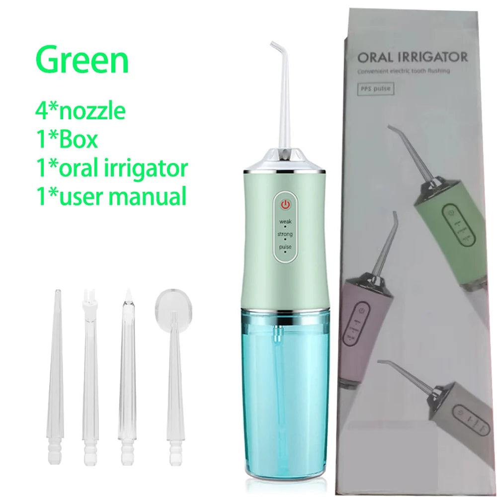 Oral Irrigator Portable Dental Water Flosser USB Rechargeable Water Jet Floss Tooth Pick 4 Jet Tip 220ml 3 Modes IPX7 1400rpm