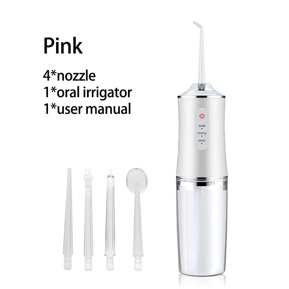 Oral Irrigator Portable Dental Water Flosser USB Rechargeable Water Jet Floss Tooth Pick 4 Jet Tip 220ml 3 Modes IPX7 1400rpm